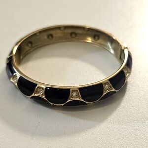 Vintage Gold Tone Enamel & Rhinestone Cuff Clamper Bracelet.